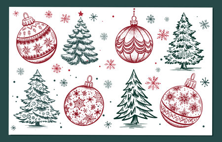 Vintage Hand-Drawn Christmas Holiday Elements Collectionのイラスト素材