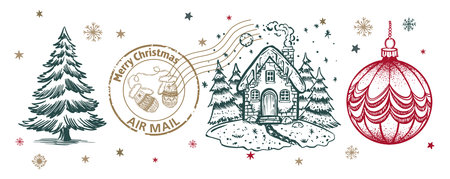 Hand-drawn Christmas and New Year Holiday Elements Collectionのイラスト素材