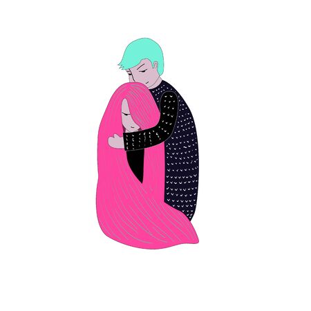 Guy hugging a girl. Girl with rose long hair. Couple.のイラスト素材
