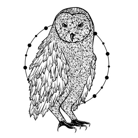 Crystal owl. Character tattoo desing. Artwork for print and textiles. Vector illustration.のイラスト素材