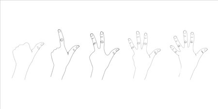 Illustration pour Counting on the fingers, vector images of hands with a continuous line - image libre de droit