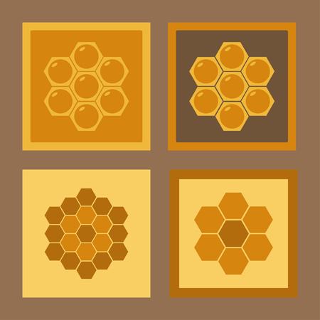 Icon set of combs bright colors on a brown backgroundのイラスト素材