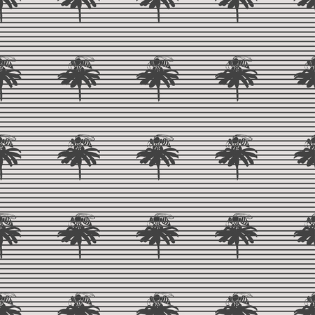 Striped black white geometric pattern with bee sitting on tsvetke. Vector illustrationのイラスト素材
