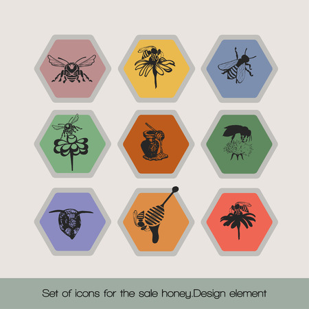 Set for honey icons and shortcuts. Abstract design of a bee.のイラスト素材