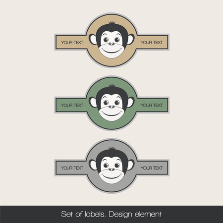 On a white background depicts an isolated set of colored labels with cartoon monkeyのイラスト素材
