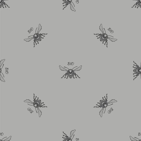 On a gray background geometric pattern with bee. illustrationのイラスト素材