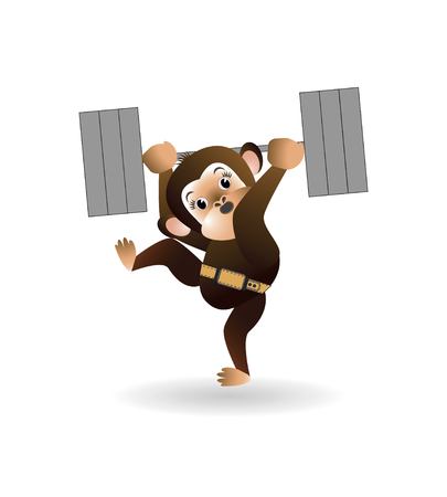 On a white background cartoon monkey is engaged with the rod. illustrationのイラスト素材