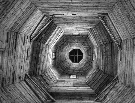 The wooden roof of the old church