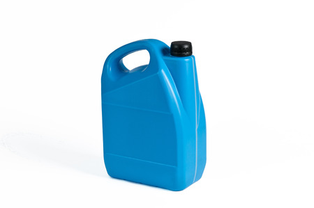 Blue plastic jerrycan on white background.の写真素材