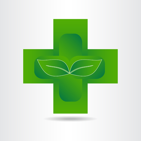 Green eco pharmacy medical cross. Logo template. Concept ecology medicine logotype.のイラスト素材