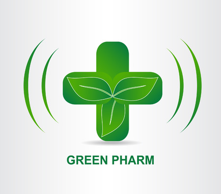 Green eco pharmacy medical cross. Logo template. Concept ecology medicine logotype.のイラスト素材