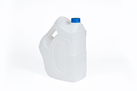 White plastic jerrycan on white background.