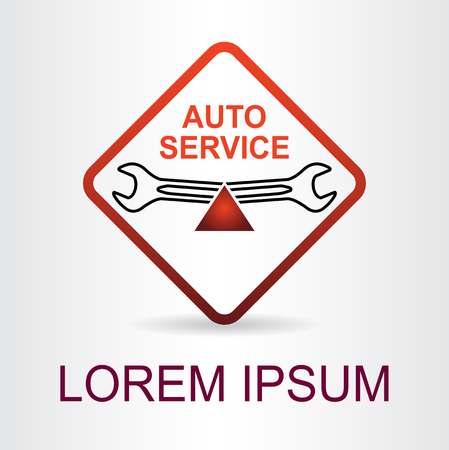 Auto service sign with car silhouette and spanner. Template for logo.のイラスト素材