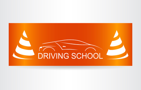 Silhouette of the car. Logo driving school.のイラスト素材