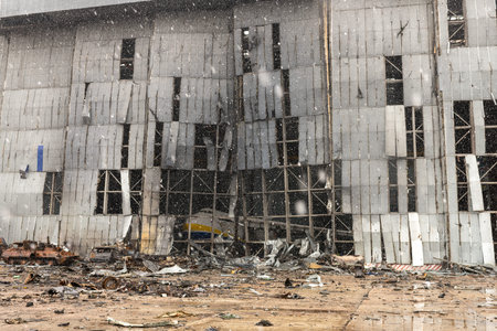 Gostomel, Ukraine - Apr. 03, 2022: Largest airplane in world, war destroyed on Ukraine airport by...