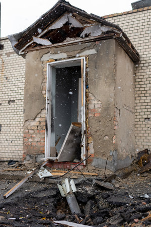 Kyiv, Ukraine - Apr. 03, 2022: Photography to theme war destroyed Ukraine it russian troops, photo consisting of war destroyed Ukraine by russian troops, war destroyed beautiful city is russian troopsのeditorial素材