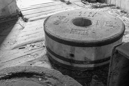 Photography on theme outstanding building beautiful brick old water mill, photo consisting of big...