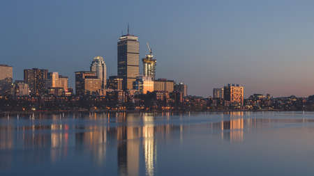 night view of Boston. Boston skyline at nightのeditorial素材