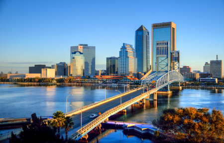 Downtown Jacksonville skyline viewed over St. Johns River. The city is the largest in the state by population.のeditorial素材