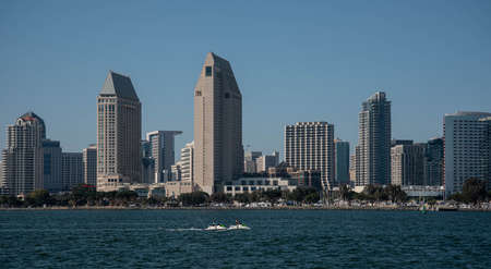 Panoramic View Of Downtown San Diego with jet skies.のeditorial素材