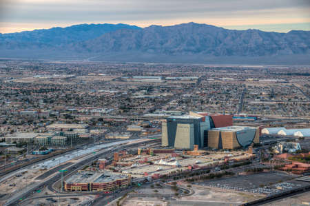 An aerial view of the impressive World Market Center west of downtown Las Vegas Nevada as seenfrom the landmark Stratosphere Tower.のeditorial素材