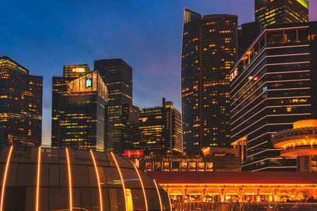 Night Singapore city skyline from the seafront