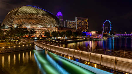 Beautiful landmark of Esplanade Theatre or Theatres on the Bay, sparkling at night. The performing arts centre located in Marina Bay near the mouth of the Singapore River.のeditorial素材