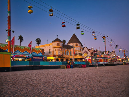 Beach boardwalk with an amusement park taken in Santa Cruz, CAのeditorial素材