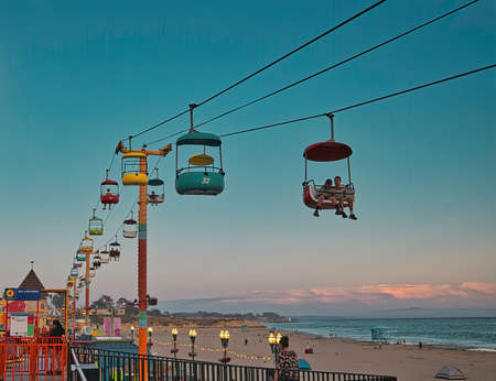 Beach boardwalk with an amusement park taken in Santa Cruz, CAのeditorial素材