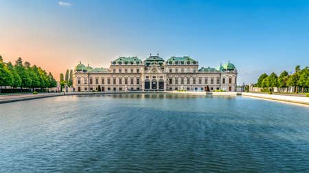 Baroque palace Belvedere is a historic building complex in Vienna, Austria, consisting of two Baroque palaces with a beautiful garden between them.のeditorial素材