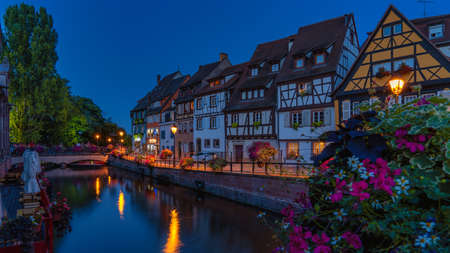 Little Venice of Colmar at night. Little Venice is an area of well-preserved old town crossed by canals of the river Lauch.のeditorial素材