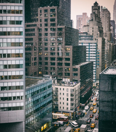 Manhattan landscape with residential and office buildings near Brooklyn bridge