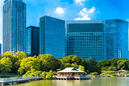 park in central Tokyo surrounded by skyskrapers. Tokyo, Japanのeditorial素材