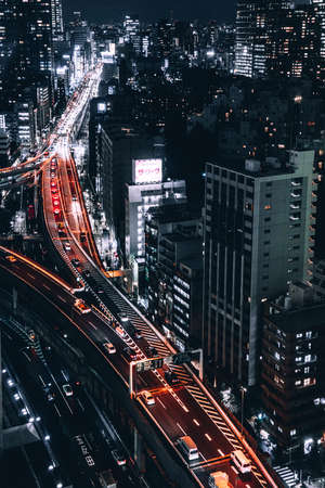 View from Metropolitan building by night. The Greater Tokyo Area ranked as the most populous metropolitan area in the world.のeditorial素材