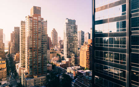 panorama view of skyscrapers of New York City, Manhattan. Top view of night midtown of Manhattanのeditorial素材