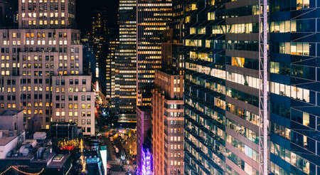 panorama view of skyscrapers of New York City, Manhattan. Top view of night midtown of Manhattan