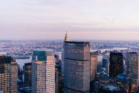 New York City Manhattan midtown aerial panorama viewのeditorial素材