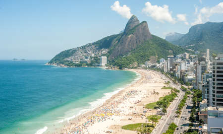 Aerial drone view of Leblon with dois irmaos mountain, Rio de Janeiro, Brazilのeditorial素材