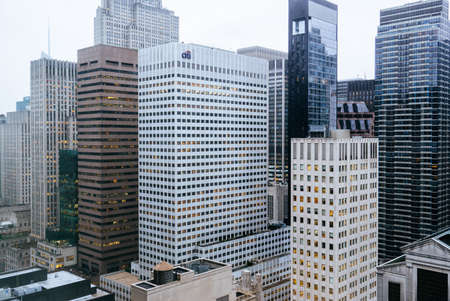 Manhattan landscape with residential and office buildings near Brooklyn bridgeのeditorial素材