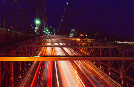 Traffic on the Brooklyn Bridge in New York City with focus on the foreground