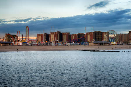 Coney Island beach and amusement parks seen from the pier.のeditorial素材