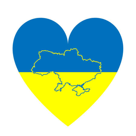 heart shaped flag of ukraine and inside map of ukraine. Vector illustrationのイラスト素材
