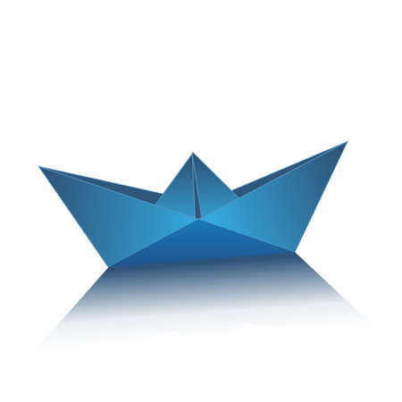 Origami paper folded toy ship, 3d realistic vector illustration.のイラスト素材