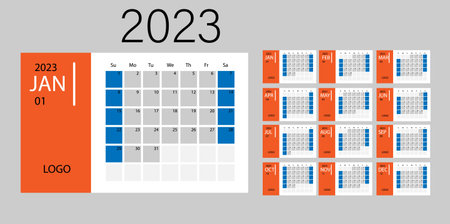 happy new year greeting card design for year 2023 includes colorful abstract shapes. Desk Calendar...