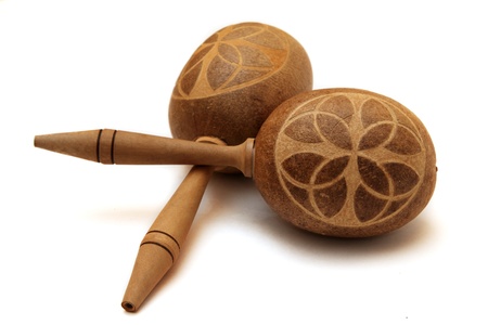 Cuban wooden maracas shot on a white backgroundの写真素材