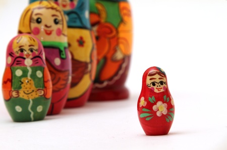 colored matryoshka dolls isolated on white backgroundの写真素材