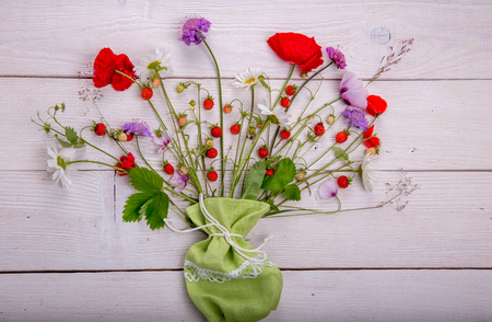 Wildflowers - poppy, chamomile, cornflower, scabiosisの写真素材