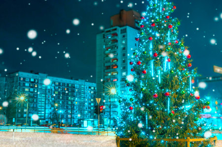 City christmas illuminations, Christmas night tree. Latvia