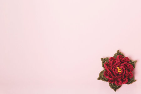 Festive flower composition on pink background. Overhead viewの写真素材