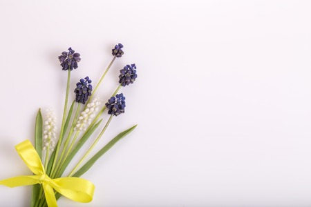 Festive flower composition on the white background. Overhead viewの写真素材